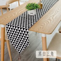北欧桌旗 棉麻家用桌布电视柜长桌旗欧式茶几现代简约轻 黑白三角 30*140cm(适合80-100cm左右桌子茶几柜子)