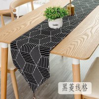 北欧桌旗 棉麻家用桌布电视柜长桌旗欧式茶几现代简约轻奢床旗 黑菱线格 30*100cm(适合60cm左右小桌或柜子)