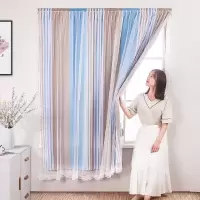 家柏饰(CORATED)小窗帘免打孔安装遮光布遮阳简易卧室出租房屋飘窗魔术贴自粘 蓝条纹 1.5*2.0米(宽*高)