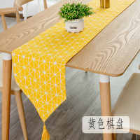 北欧桌旗现代简约茶几桌旗布长条餐桌茶台布艺鞋柜布盖巾 黄色棋盘 30*140cm(适合80-100cm左右桌子茶几柜子)