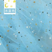 家柏饰(CORATED)镭射幻彩布料 七彩烫金布背景布反光演出服diy面料星星纱 水蓝色/1米价