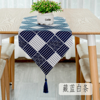 餐桌桌旗北欧现代简约家用欧式茶几桌旗轻奢民宿床旗电视柜长桌旗 藏蓝白条 30*100cm(适合60cm左右小桌或柜子)
