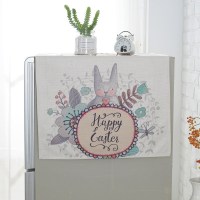 家柏饰(CORATED)田园棉麻布艺罩单双对三开冰箱盖布收纳袋 HAPPY兔子双层短毛绒款 双开/对开门67*175cm