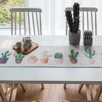 家柏饰(CORATED)北欧S风棉麻布艺茶几电视柜客厅餐桌布盖巾床尾旗桌旗 仙人掌桌旗 35*160cm