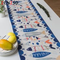 家柏饰(CORATED)北欧S风棉麻布艺茶几电视柜客厅餐桌布盖巾床尾旗桌旗 多彩鱼桌旗 35*160cm