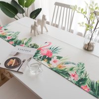 家柏饰(CORATED)北欧S风棉麻布艺茶几电视柜客厅餐桌布盖巾床尾旗桌旗 火烈鸟与芭蕉桌旗 35*160cm