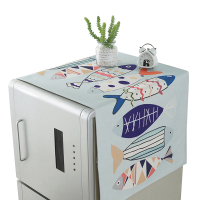 北欧布艺冰箱罩电罩布鱼单双对三开冰箱盖布巾年年有鱼 蓝灰底彩色鱼棉麻防水款 67*175厘米双开/对开门冰箱用