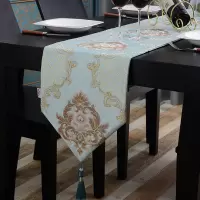 欧式桌巾布艺餐桌装饰布长条简欧家用鞋柜电视柜桌布茶几禅意桌旗 黎曼菲-蓝色桌旗 桌旗32*160cm