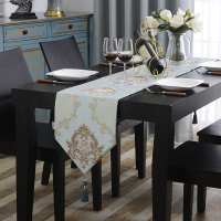 家柏饰(CORATED)欧式提花桌旗电视柜鞋柜茶几餐桌玄关旗长条桌旗布长条盖布可定做 黎曼菲-蓝色 桌旗32*220cm