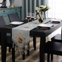 家柏饰(CORATED)欧式桌旗布艺餐桌装饰布美式电视柜斗柜鞋柜桌布茶几流苏长条 舒曼尔-蓝色 桌旗32*220cm
