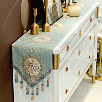 家柏饰(CORATED)欧式桌旗布艺餐桌装饰布美式电视柜斗柜鞋柜桌布茶几流苏长条 清歌-蓝色 桌旗32*260cm