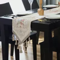 欧式桌旗布艺餐桌装饰布美式电视柜斗柜鞋柜桌布茶几流苏长条 倾颜-米色(多吊穗) 桌旗32*240cm