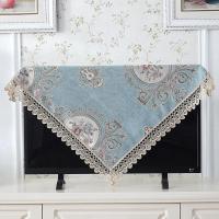 欧式电视机盖布罩套曲面屏防尘罩方巾布艺蕾丝长方形客厅卧 清歌蓝色小花边 85*85(27-37寸电视机可用)床头柜也可用