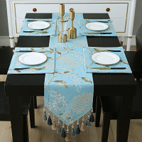 家柏饰(CORATED)欧式桌旗餐垫套装餐桌垫隔热垫西餐盘垫布餐边柜装饰布新中式 蓝岛 桌旗32*200cm