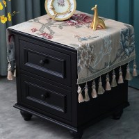 欧式床头柜盖布布艺套罩长方形雪尼尔酒柜鞋柜绣花小桌布家用 雪莉尔米色(吊穗款)床头柜盖布 45*90(含吊穗尺寸在内)