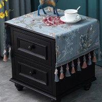 欧式床头柜盖布布艺套罩长方形雪尼尔酒柜鞋柜绣花小桌布家用 雪莉尔蓝色(吊穗款)床头柜盖布 40*80(含吊穗尺寸在内)