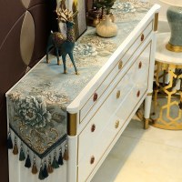 家柏饰(CORATED)欧式五斗柜桌旗餐边柜鞋柜电视柜装饰条桌巾餐桌巾桌布床轻奢 巧颜-蓝色蓝花纹 32*240cm