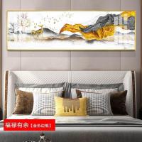 现代床头横版一整幅装饰画卧室背景墙免 福禄有余(金色边框) 40*80cm晶瓷画(晶瓷工艺+金属框)统一发金色边框(需换