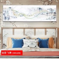 现代床头横版一整幅装饰画卧室背景墙免 金影飞舞(银色边框) 75*150cm晶瓷画(晶瓷工艺+金属框)统一发金色边框(需