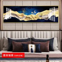 现代床头横版一整幅装饰画卧室背景墙免 星夜福鹿(金色边框) 60*120cm晶瓷画(晶瓷工艺+金属框)统一发金色边框(需