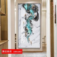 九鱼图玄关装饰画走廊过道挂画客厅酒店 舞动鱼跃(黑色边框) 40*80cm晶瓷画(晶瓷工艺+金属框)统一发金色边框(需换