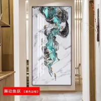 九鱼图玄关装饰画走廊过道挂画客厅酒店 舞动鱼跃(黑色边框) 75*150cm晶瓷画(晶瓷工艺+金属框)统一发金色边框(需