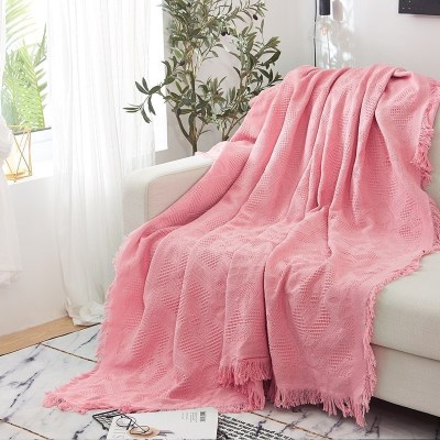 家柏饰(CORATED)北欧沙发布全盖色沙发巾毯子单人沙发套沙发垫盖布罩 胭脂粉菱形格 180*340cm