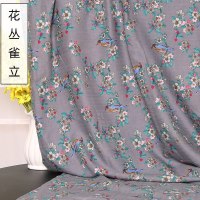 家柏饰(CORATED)人造棉布料服装面料棉麻成人印花夏薄款旗袍裙子连衣裙泡泡棉布料 花丛雀立(1米价)