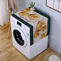 遮盖巾棉麻冰箱罩防水盖布单双开冰箱巾洗衣机防尘罩微波炉罩 金荷叶 50*130cm(小冰箱洗衣机)