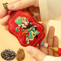 家柏饰(CORATED)平安福平安手工刺绣diy自制荷包 送男友新年车挂十字绣 武[艾叶+绣绷]