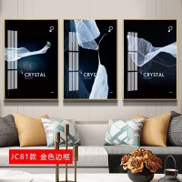 三联客厅装饰画抽象现代简约沙发背景墙 jc81(金色边框) 50*70cm三联套装(建议2.5-3米沙发)摩登黑[铝合金