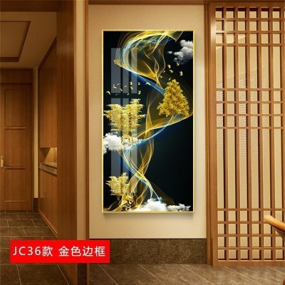 轻奢玄关装饰画竖版现代简约走廊挂画抽 jc36(金色边框) 50*100cm晶瓷画(晶瓷工艺+金属框)统一发金色边框(需