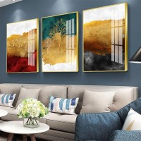 北欧客厅装饰画大气沙发后面的背景墙壁 jc91(金色边框) 30*50cm三联套装(建议2米以下沙发)摩登黑[铝合金框]