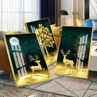 客厅装饰画沙发背景墙挂画北欧壁画三联 福禄相伴(金色边框) 30*50cm三联套装(建议2米以下沙发)摩登黑[铝合金框]