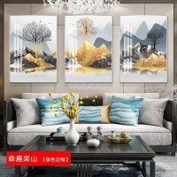 客厅装饰画沙发背景墙挂画北欧壁画三联 森鹿栾山(银色边框) 80*100cm三联套装(建议4.2米以上沙发)太空银[铝合