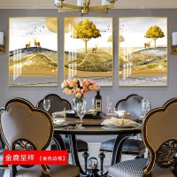 客厅装饰画沙发背景墙挂画北欧壁画三联 金鹿呈祥(金色边框) 50*70cm三联套装(建议2.5-3米沙发)太空银[铝合金
