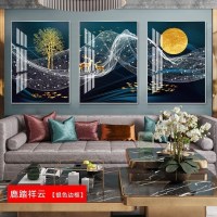 客厅装饰画沙发背景墙挂画北欧壁画三联 鹿踏祥云(银色边框) 80*100cm三联套装(建议4.2米以上沙发)摩登黑[铝合