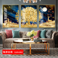 客厅装饰画现代简约沙发背景墙挂画北欧轻奢抽象晶瓷 福源金鹿 70*90cm三联套装(建议3.5-4.5米沙发)铝合金框+