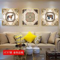 欧式挂画客厅沙发背景墙画简欧壁画简约 jc57(金色边框) 40*60cm三联套装(建议1.8-2.5米沙发)(真晶瓷画