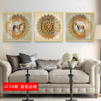 欧式挂画客厅沙发背景墙画简欧壁画简约 jc58(金色边框) 70*90cm三联套装(建议3.5-4.5米沙发)(真晶瓷画