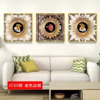 欧式挂画客厅沙发背景墙画简欧壁画简约 jc60(金色边框) 80*100cm三联套装(建议4.2米以上沙发)铝合金框+水