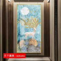 轻奢挂画玄关装饰画竖版入户晶瓷画风水走廊过道 月下麋鹿 75*150cm晶瓷画(晶瓷工艺+金属框)统一发金色边框(需