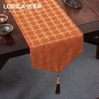 新中式桌旗禅意现代简约茶几餐桌布长条装饰布北欧电视柜盖巾定 望蓬莱-橙色 33*180cm(适用桌长1.3米-1.4米)