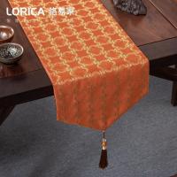 新中式桌旗禅意现代简约茶几餐桌布长条装饰布北欧电视柜盖巾定 望蓬莱-橙色 33*300cm(适用桌长2.4米-2.6米)