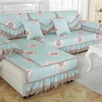 家柏饰(CORATED)欧式四季通用布艺沙发套罩一套贵妃防滑全包套全盖沙发垫定做 花香物语-绿色 定制专拍(需联系客服)