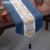 新中式桌旗禅意刺绣茶几餐桌布长条装饰布现代简约电视柜盖巾 南山秀色-蓝色 33*210cm(适用桌长1.6米-1.7米)