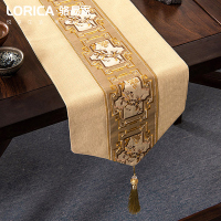 新中式桌旗禅意刺绣茶几餐桌布长条装饰布现代简约电视柜盖巾 南山秀色-米黄 33*160cm(适用桌长1.1米-1.2米)