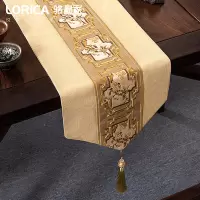 新中式桌旗禅意刺绣茶几餐桌布长条装饰布现代简约电视柜盖巾 南山秀色-米黄 33*210cm(适用桌长1.6米-1.7米)