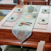 新中式禅意桌旗茶几餐桌装饰布长条北欧现代简约电视柜五斗柜盖巾 映满帘-蓝色 杯垫-正方形10.5*10.5