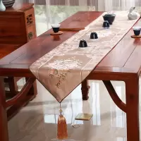 新中式禅意桌旗茶几餐桌装饰布长条北欧现代简约电视柜五斗柜盖 映满帘-香槟 33*160cm(适用桌长1.1米-1.2米)